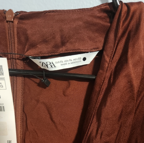 Zara NWT LIMITED EDITION midi shirt dress in satin chocolate - Picture 9 of 11